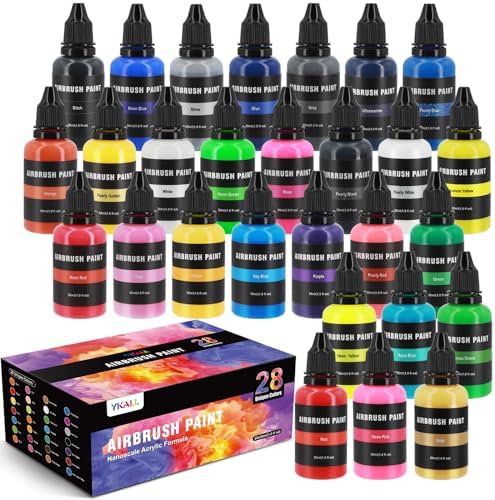 Airbrush Paint Set, 18 Colors Airbrush Paint Water-Based Acrylic 1fl oz, Opaque and Pearl Colors, Ready to Spray, Leather & Shoe, Premium Airbrush Paint for Artists, Beginners and DIY Projects Ykall