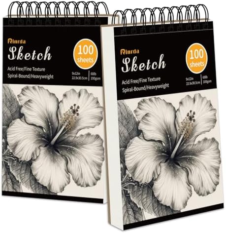 Rinrda 9X12 Inch Sketchbook,Top Spiral Bound Sketchbook,Pack of 2, 200 Sheets (68lb/100gsm),Acid-Free Spiral Drawing Pad, Sketch Pads for Drawing for Adults and Beginners Artist Rinrda