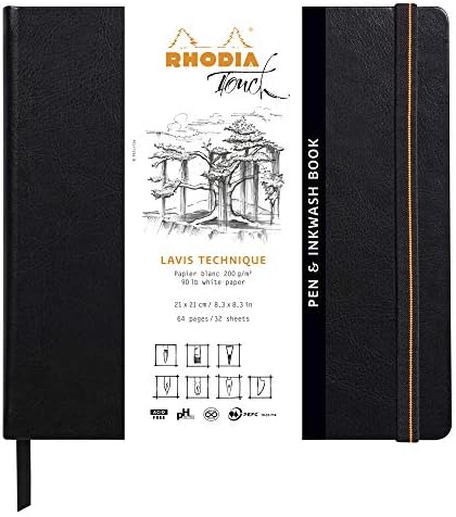 Rhodia Touch Sketchbook, Drawing Paper, Pen & Ink, Washbook, 21 x 21 (White Paper, Plain, Paper Weight: 7.1 oz (200 g), 64 Pages) Rhodia Touch cf116127 Rhodia