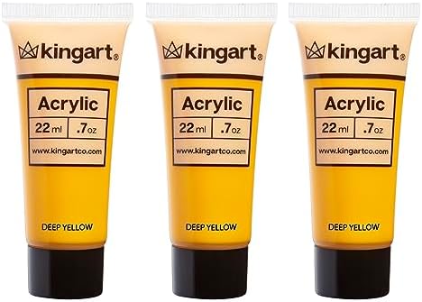 KINGART 500-106 PRO Artist Quality DEEP YELLOW Acrylic Paint, 22ml (0.74oz) Tubes, 3 Pack - Set (66ml Total), Deep Yellow Kingart