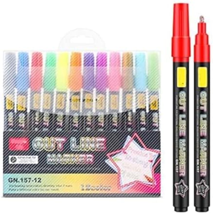 Doodle Markers,Super Squiggles Outline Markers, Outline Metallic Markers Double Line Pens Permanent Markers Pens for Art, Drawing, Greeting (12) Zengxiaoyun