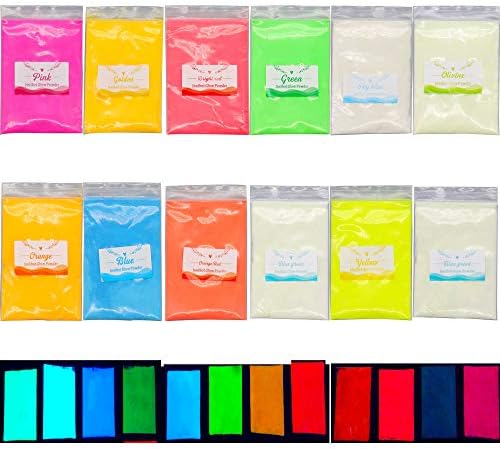 Glow in The Dark Pigment Powder,12 Colors Resin Dye Luminous Powder for Epoxy Resin,Acrylic Paint,Slime,Nails,Halloween Party, Fine Art & DIY Crafts,Non-Toxic,Skin Safe, Long Lasting(0.35oz/Each) Jourbot