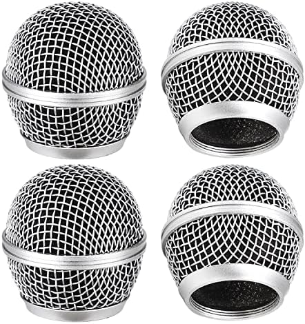 Facmogu 4PCS Black Microphone Ball Head Mesh Grill, SM58 Style Brushed Nickel Replacement Microphone Grille Head with Inner Foam, Mic Grill Replacement Compatible with SM58 SM58S SM58LC BETA58 BETA58A Facmogu