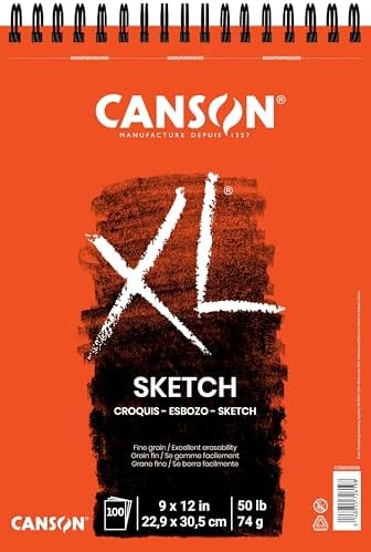 Canson XL Series Paper Sketch Pad for Charcoal, Pencil and Pastel, Top Wire Bound, 50 Pound, 9 x 12 Inch, 100 Sheets Canson