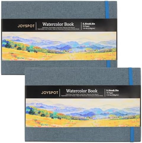 JOY SPOT! 5.5" x 8.5" Watercolor Pad, Pack of 2 (76 Sheets), 110 lb (230 GSM), Acid-Free Paper, Watercolor Book with Linen Bound for Watercolor Techniques and Mixed Media JOY SPOT!