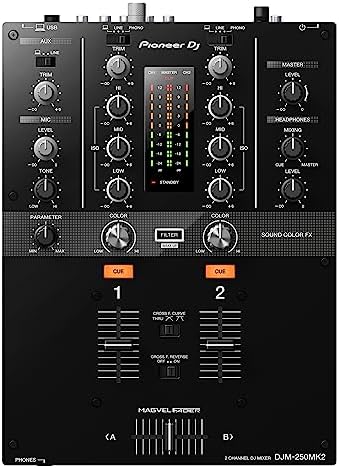 2-канальный микшер Pioneer DJ DJM-250MK2 с заменяемым кроссфейдером Magvel и 3-полосным эквалайзером Pioneer DJ