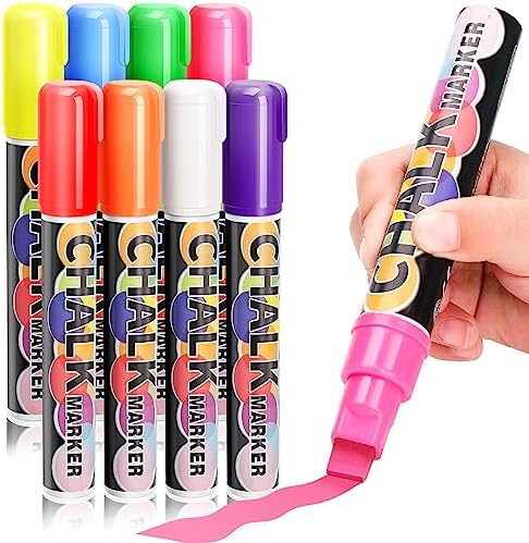 Car Window Markers for Auto Glass Washable - Liquid Window Chalk Markers Pen with 10mm Jumbo Wide Tips, 8 Neon Colors Chalkboard Markers, Window Paint Markers for Menu Board, Blackboards, LED Poster SCQAIZRX