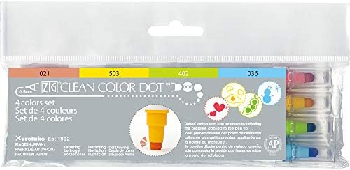 Kuretake CLEAN COLOR DOT Dual tip markers 4 colors set, 0.5mm fine tip and a flexible dot tip, for Journals, Crafts, Illustration, Lettering, Planners, for Adult, Kids, Made in Japan Kuretake