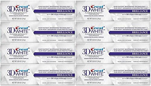 Crest 3D White Brilliance Whitening Toothpaste, Vibrant Peppermint, Travel Size, TSA Approved, 0.85 Ounce (Pack of 8) Crest