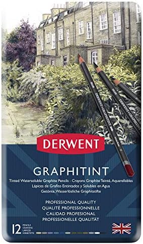 Цветные карандаши Derwent Graphitint в металлическом футляре, 12 штук, для ярких графитовых рисунков Derwent