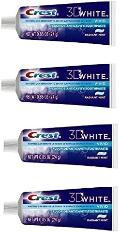 Crest 3D White Vivid Fluoride Anticavity Toothpaste Radiant Mint 0.85 oz Travel Size (Pack of 4) Crest