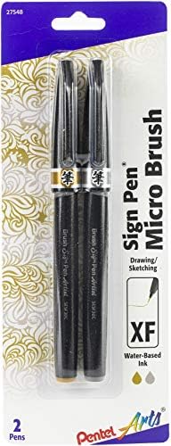 Pentel Arts Sign Pen Micro Brush с золотыми и серебряными чернилами, 2 шт., идеально подходит для детальной отрисовки и профессиональной иллюстрации Pentel