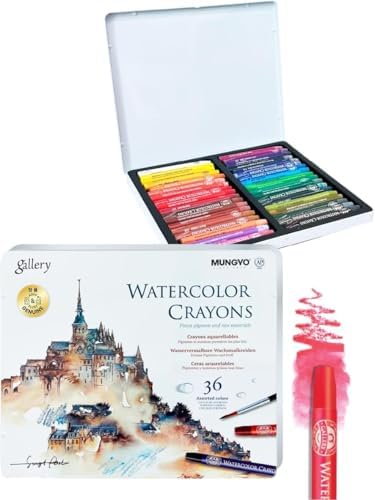 MUNGYO Watercolor Crayons, Professional Crayons, 36 Colors Premium Watercolor Crayon, Multipurpose Crayon Sticks on Any Surfaces for Artists, Professional, School, and Crafts. Eutuxia