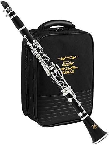 Eastar B Flat Clarinet for Beginner, Ebonite Clarinet Nickel-plated with 2 Barrels, 3 Reeds, White Gloves, Hard Case, Cleaning Kt, ECL-300 Eastar