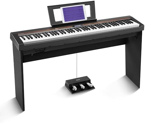 Starfavor SP-150W Digital Piano,88 Key Weighted Keyboard with Hammer Action,2x30W Speakers,200 Rhythms,238 Tones, Electric Piano Keyboard 88 Keys with Single Pedal, Wood Grain Pattern, MIDI/USB Starfavor