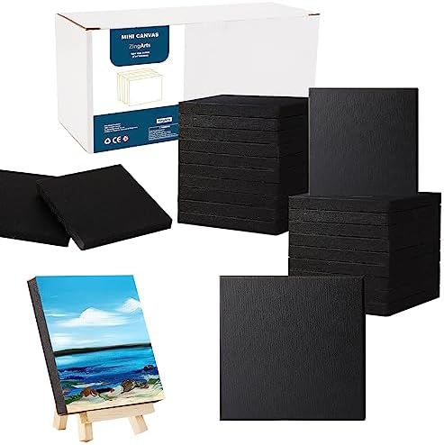 Black Mini Canvases, Pack of 24, 3” x 3” Inches Black Mini Canvas Boards, Black Small Canvas,Art Supplies for Acrylic Pouring and Oil Painting ZingArts