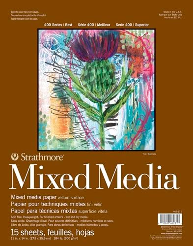 Strathmore 462-111 400 Series Mixed Media Pad, 11"x14" Glue Bound, 15 Sheets , White Strathmore