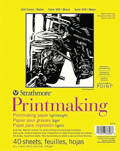 Strathmore 300 Series Printmaking Paper Pad, Glue Bound, 8x10 inches, 40 Sheets (120g) & 300 Series Printmaking Paper Pad, Glue Bound, 5x7 inches, 40 Sheets (120g) Strathmore