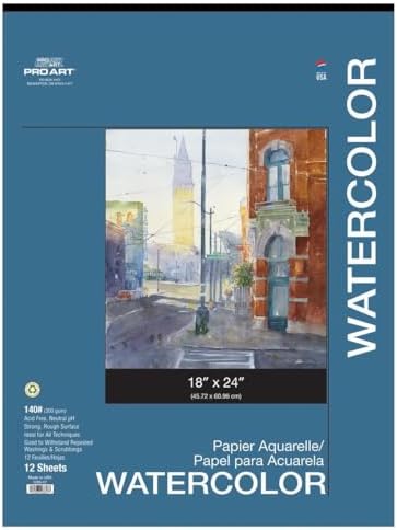 PRO ART Watercolor Paper, 5-inch x 7-inch, 12 Sheet Tape Bound Pad, White PRO ART