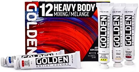 Heavy Body Acrylics by GOLDEN, Mixing Set, 12 Color, Professional Acrylic Paint Golden Artist Colors