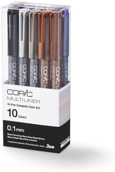 Набор ручек Copic Multiliner, 10 штук, черные чернила на водной основе, 0,1 мм - устойчивые к алкоголю и водостойкие после высыхания Copic