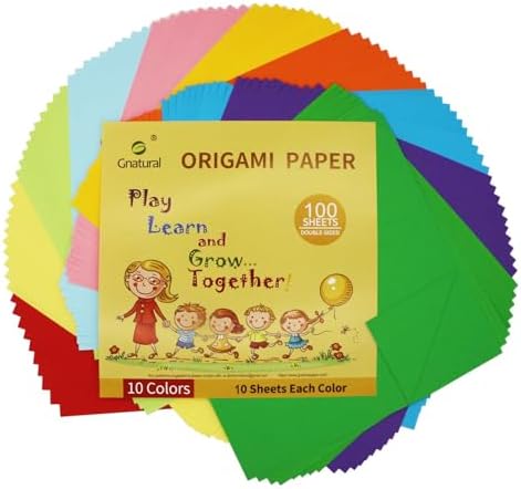 24lb 10 x 10 inch Large Origami Paper - 10 Colored 100 Sheets Double Sided Handmade Folding Paper Square Paper for Kids School DIY and Arts & Crafts Gnatural