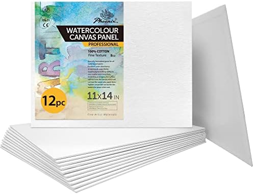 PHOENIX Watercolor Canvas Panels 8x10 Inch, 6 Pack - 8 Oz Triple Primed 100% Cotton Acid Free Canvases for Painting, Blank Flat Canvas Boards for Watercolor, Acrylic, Gouache & Tempera Painting Phoenix