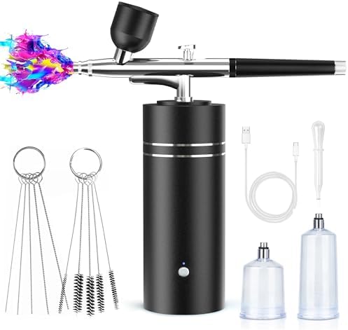 Airbrush Kit with Compressor 30PSI Portable Airbrush Gun Rechargeable Handheld Cordless Air Brush for Nails Art, Painting, Cake Decor, Cookie, Mode, Makeup, Barber (Gold) Fehrominger