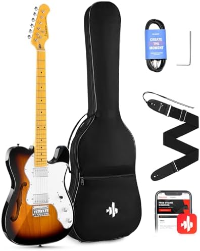 Donner 39 Inch Jazz Electric Guitar TL Thinline F Hole Beginner Full Size Hollow Guitar with H-H Pickups,Bag, Strap, Cable,Sunburst(DJC-1000S) Donner