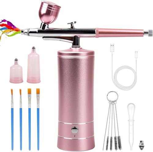 Airbrush-Kit Rechargeable Cordless Airbrush Compressor - Auto Handheld Airbrush Gun, Airbrush Set Portable Wireless Air Brush for Nail Art, Barber, Cake Decor, Makeup, Model Painting (Dark Night) Rhinowisdom