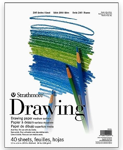 Strathmore 200 Series Drawing Paper, Tape Bound Pad, 11x14 inches, 40 Sheets (64lb/104g) - Artist Paper for Adults and Students - Charcoal, Colored Pencil, Ink, Pastel, Marker Strathmore