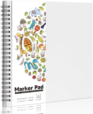 135lb/200gsm Marker Paper Pad, 8.3×8.9in Double Sided Bleedproof Sketch Pad, 30 Sheets Art Paper Spiral Sketchbook, Smooth Alcohol Marker Paper Painting Coloring Paper for DIY, Ideal Gifts Prudiut