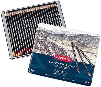 Derwent Tinted Charcoal Pencils, 4mm Core, Pack, 6 Count (2301689) Derwent