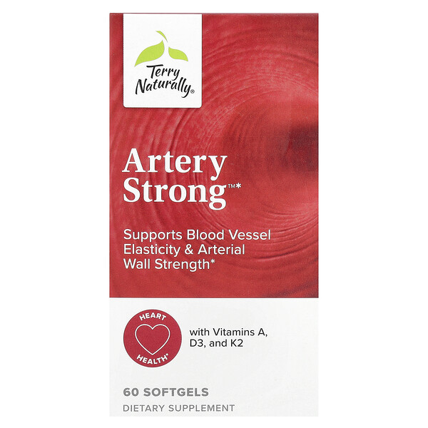 Artery Strong™ - укрепление эластичности артерий и здоровья сердца с витаминами A, D3, K2, 60 капсул Terry Naturally