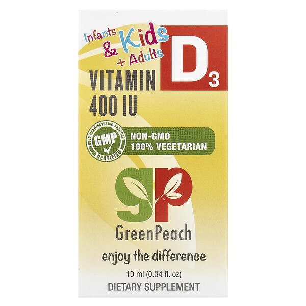 Infants & Kids + Adults, Vitamin D3, 400 IU, 0.34 fl oz (10 ml) GreenPeach