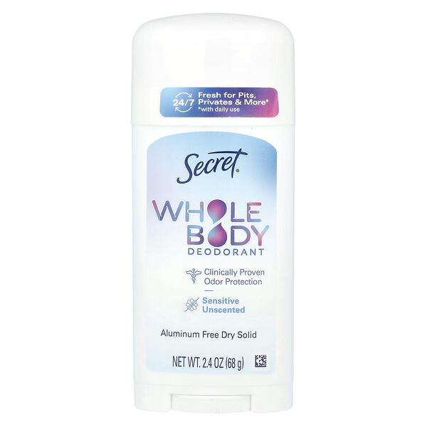 Whole Body Deodorant, Aluminum Free Dry Solid, Unscented , 2.4 oz (68 g) Secret