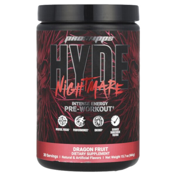 HYDE® Nightmare, Мощный Предтренировочный Комплекс с Кофеином 300 мг, Вкус Драгон Фрут, 444 г ProSupps