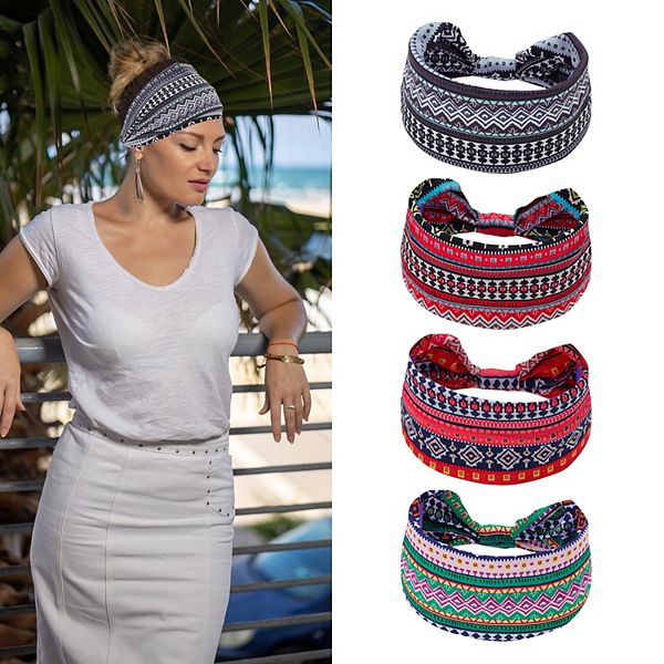 4pcs Wide Headbands Twisted Knot Wide Headbands Elastic Headbands For Sports Assorted Color Unique Bargains