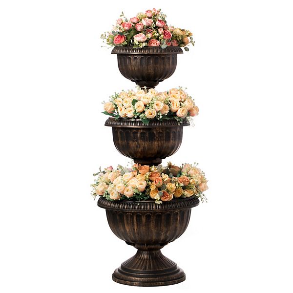 Outdoor Garden Triple Stacked Flower Bowl Urn Tier Planter Decoration Gardenised