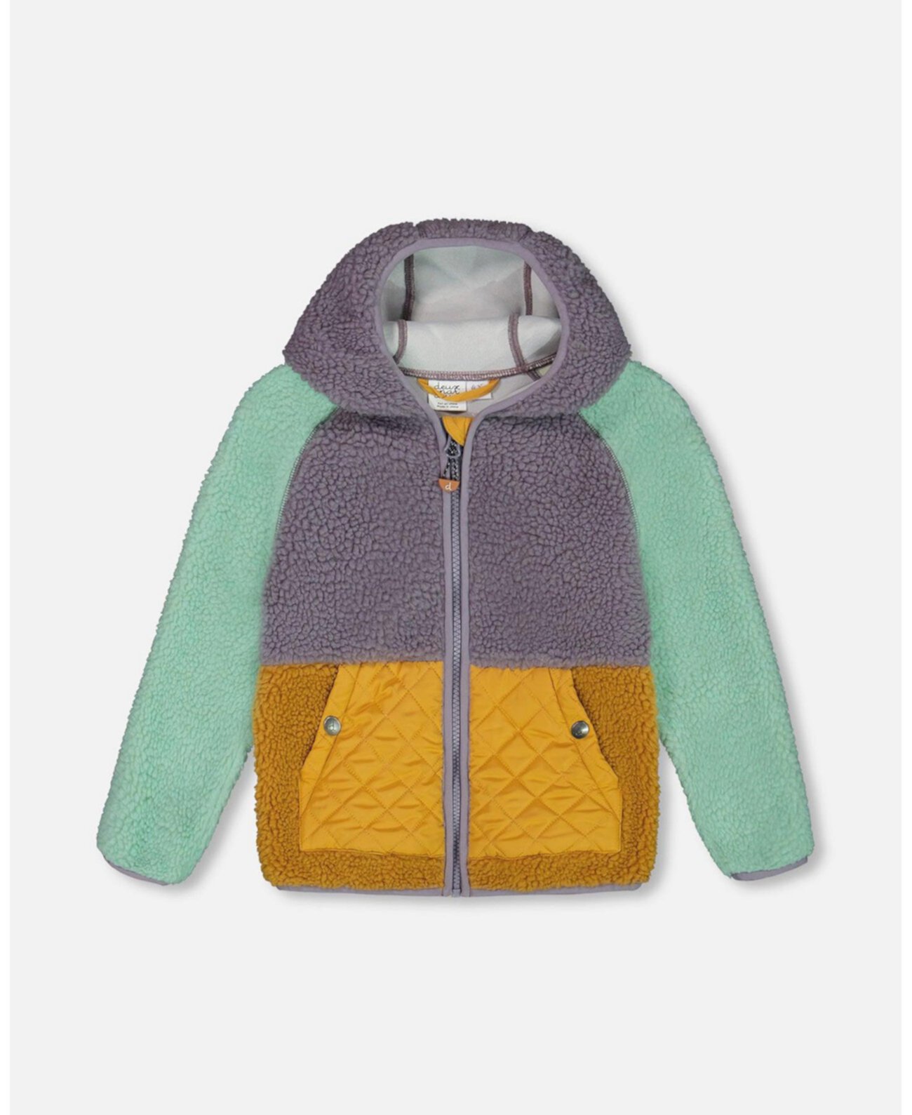 Toddler Girls Sherpa Mid-Season Colorblock Jacket Lilac, Pale Turquoise, And Yellow - Toddler|Child Deux par Deux