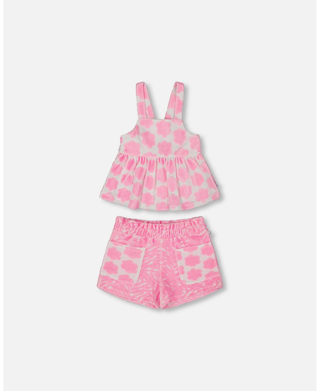 Toddler Girls Printed Terry Tank Top And Shorts Set Vibrant Pink And White - Toddler|Child Deux par Deux