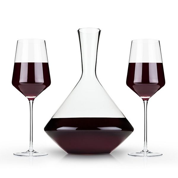 3-Piece Raye Crystal Angled Bordeaux Glass and Decanter Set Viski