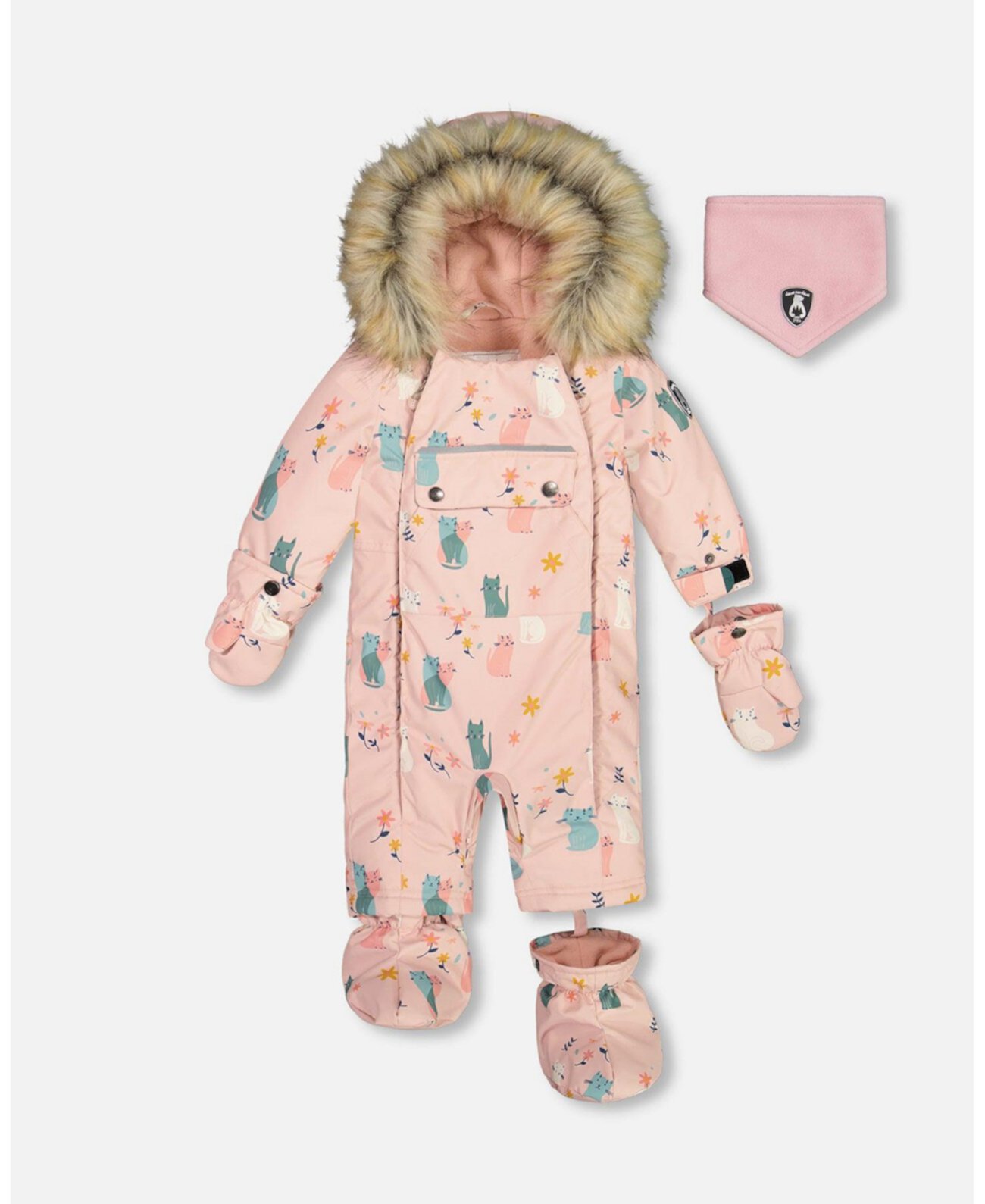 Baby Girls Baby One Piece Baby Snowsuit Light Pink Printed Cats Designed For Car Seat - Infant|Toddler Deux par Deux