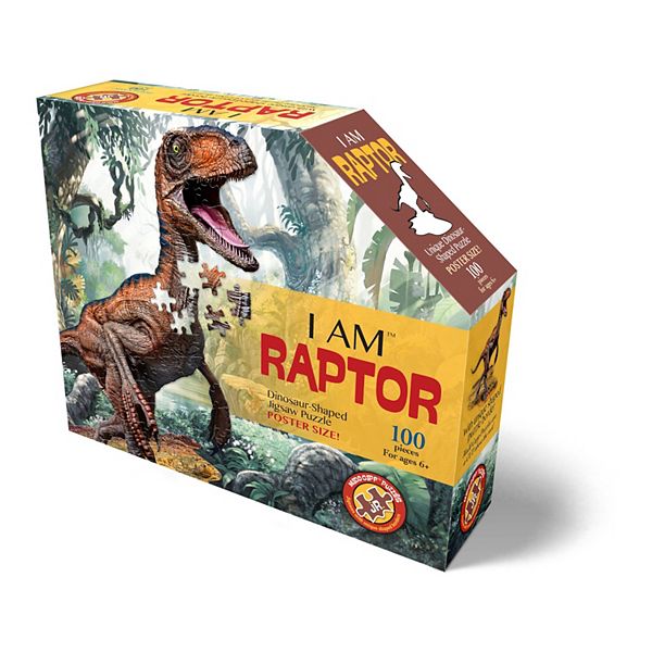 Пазл I Am Lil' Raptor из 100 деталей, картонный, идеальный для детей от 5 лет, с яркими изображениями животных Madd Capp Games