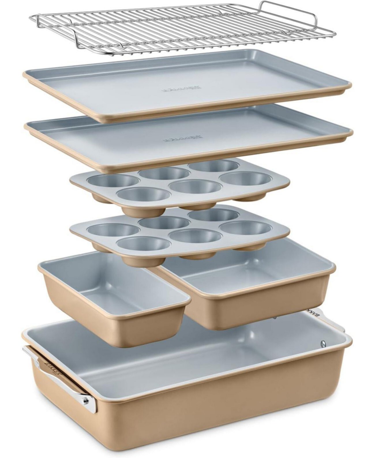 Bakken- Swiss Bakken 8-Piece Stackable Bakeware Set - Ceramic Non-Stick Coating, Baking Sheets, Assorted Baking Pans, PTFE, PFOA & PFOS Free - Healthy Baking, Ergonomic Handles, Cooling Rack, Non-Toxic, Oven-Safe Bakken Swiss