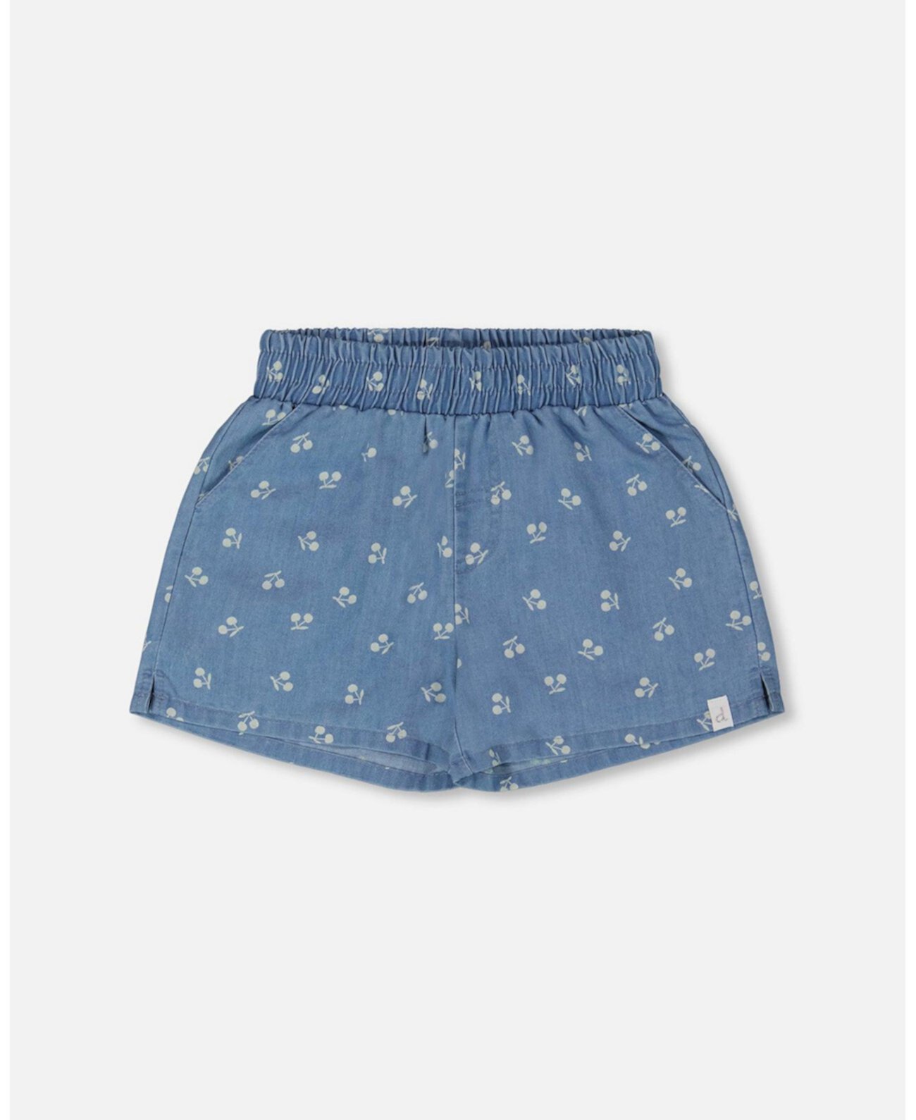 Toddler Girls Printed Chambray Short Blue And White Cherries - Toddler|Child Deux par Deux