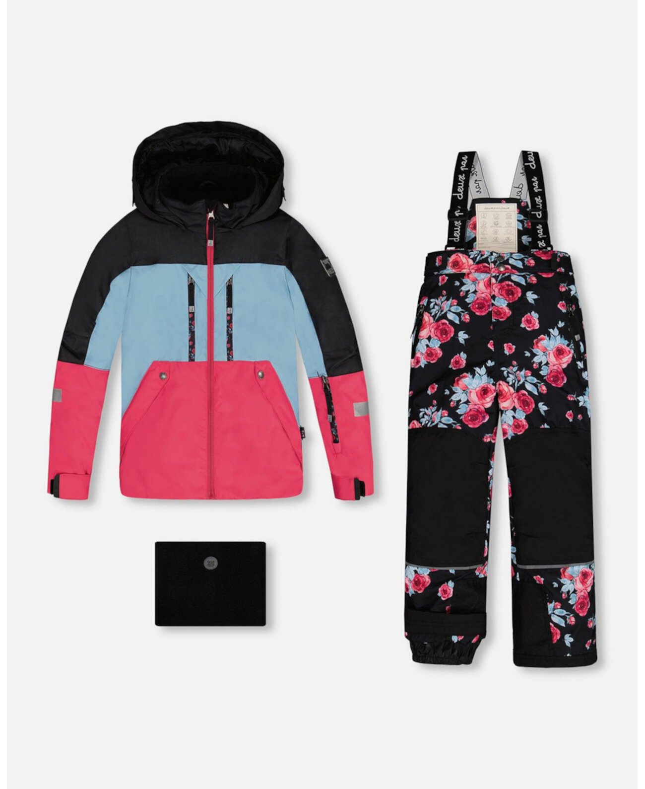 Toddler Girls Two Piece Technical Snowsuit Colorblock Black Printed Roses - Toddler|Child Deux par Deux