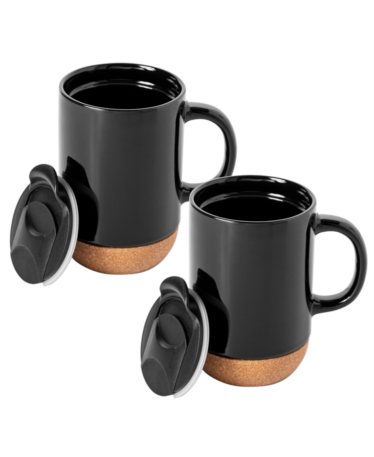 Modani 2 Pack Large 16.5 OZ Ceramic Mugs Set with Removable Cork Bottom and Lid - White Gibson Home