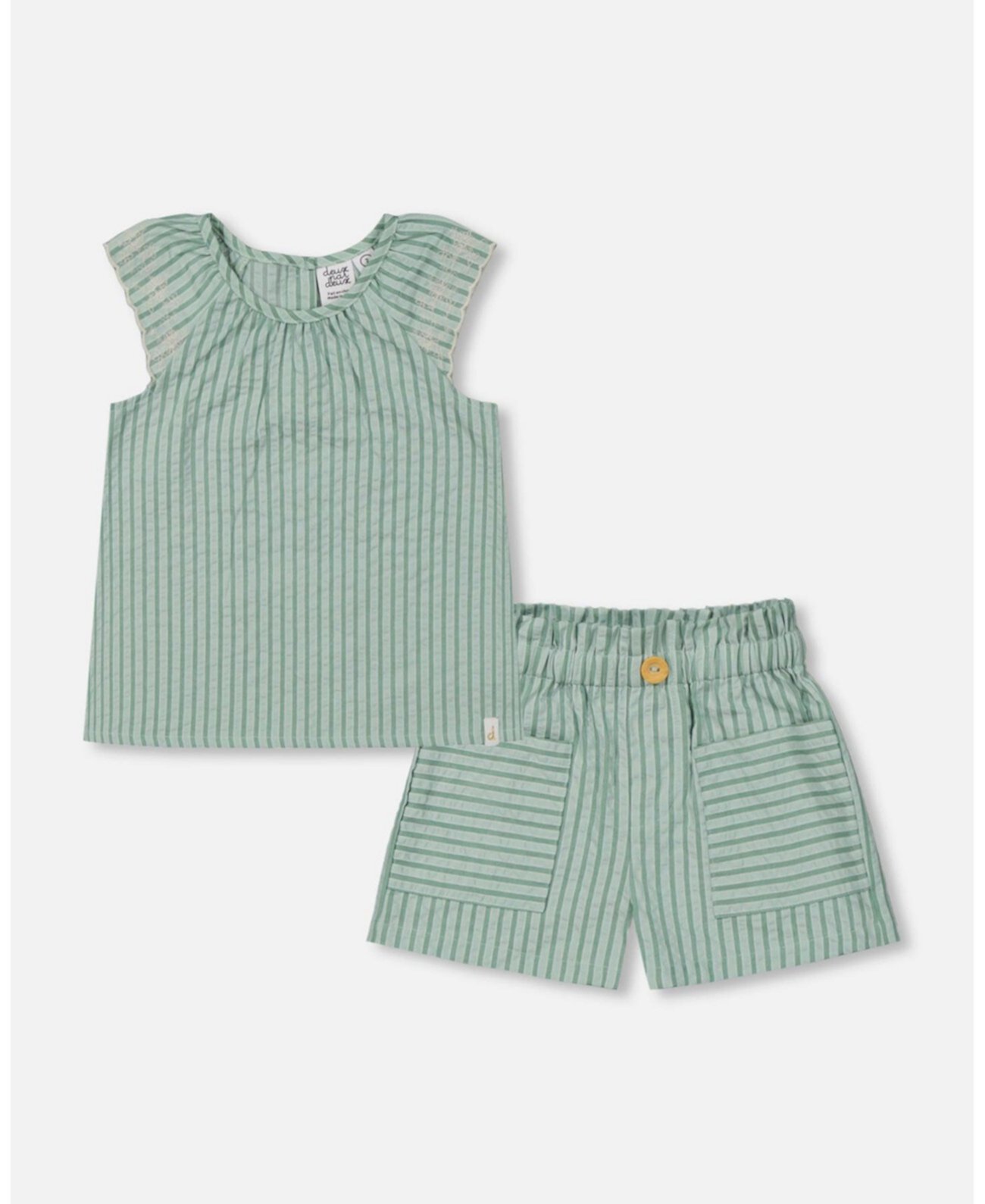 Toddler Girls Chambray Blouse And Short Set Mint Green Striped - Toddler|Child Deux par Deux