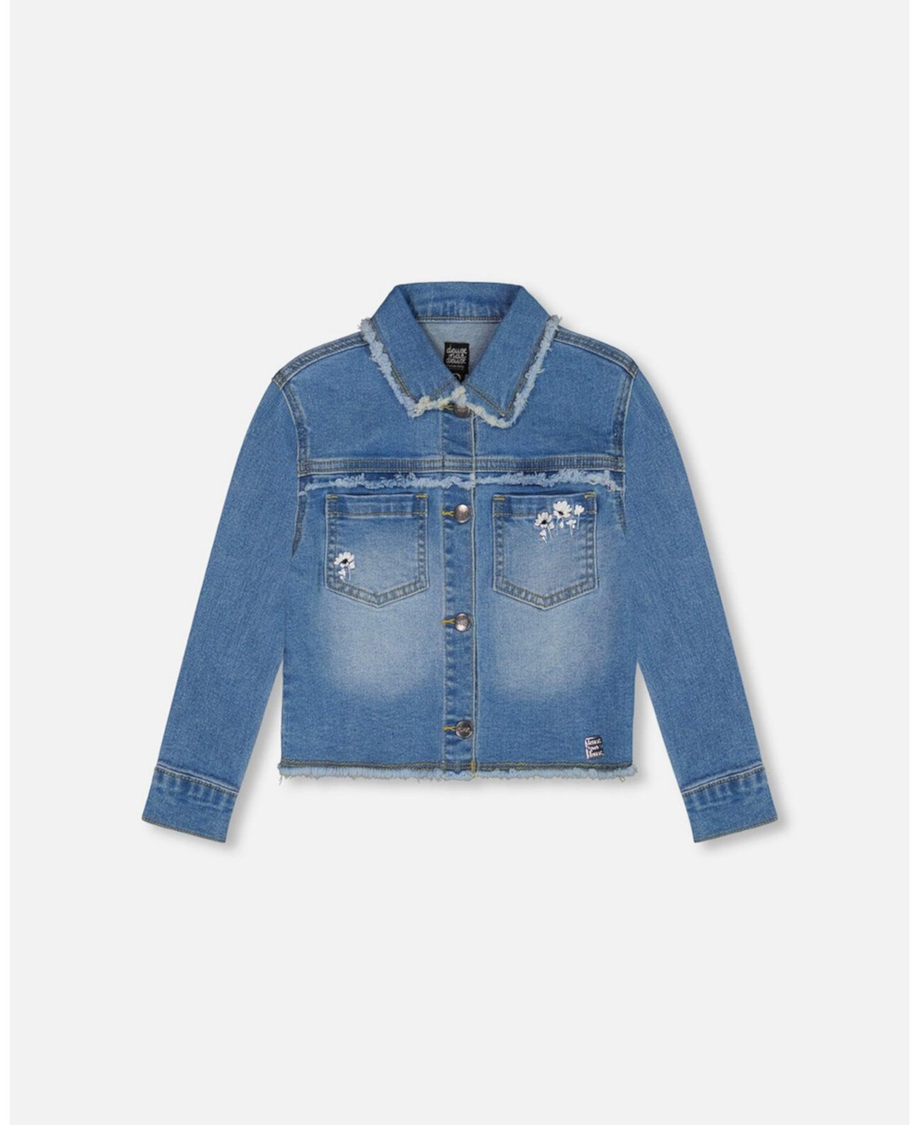 Girl Frayed Denim Jacket With Embroidery Jeans Blue - Toddler|Child Deux par Deux